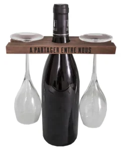 Porte verres en bois avec trou central pour bouteille Entre amis (2 verres 2 verres)