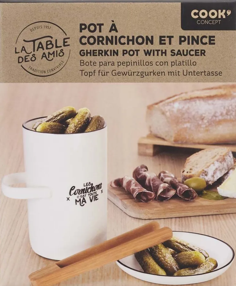 Pot à cornichon avec soucoupe et pince