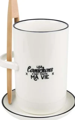 Pot à cornichon avec soucoupe et pince