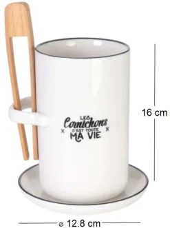 Pot à cornichon avec soucoupe et pince