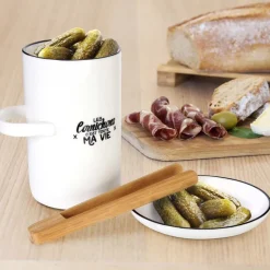 Pot à cornichon avec soucoupe et pince