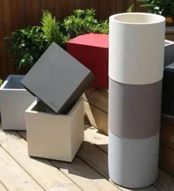 Pot en plastique rond aspect granit 40 cm (Gris clair)