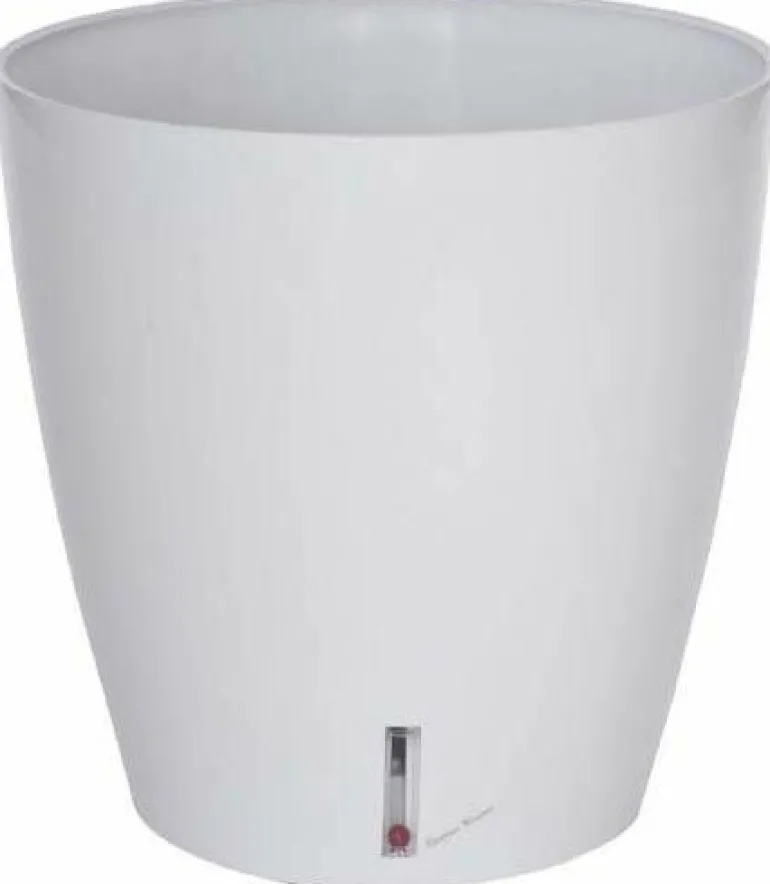 Pot en plastique rond avec réserve d'eau 35 cm Eva (Blanc)