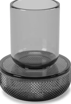 Pot en verre avec couvercle bougeoir intégré Allira (Gris fumé)