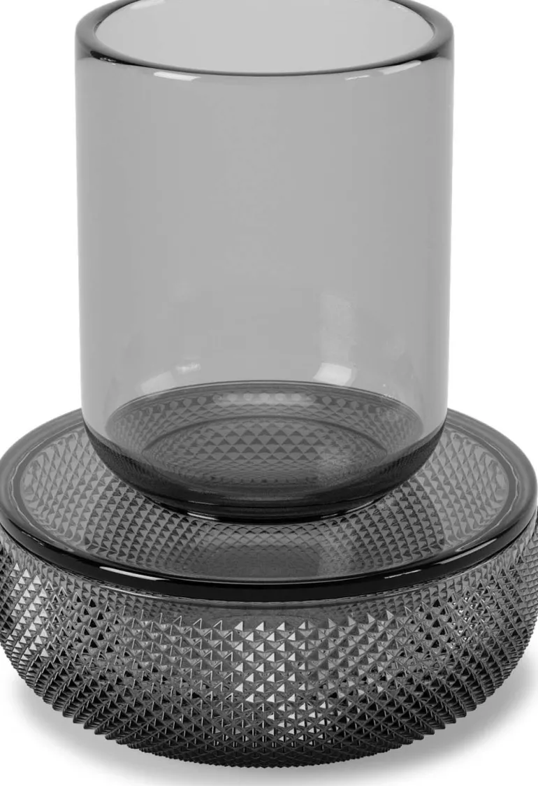 Pot en verre avec couvercle bougeoir intégré Allira (Gris fumé)