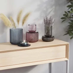 Pot en verre avec couvercle bougeoir intégré Allira (Violet)