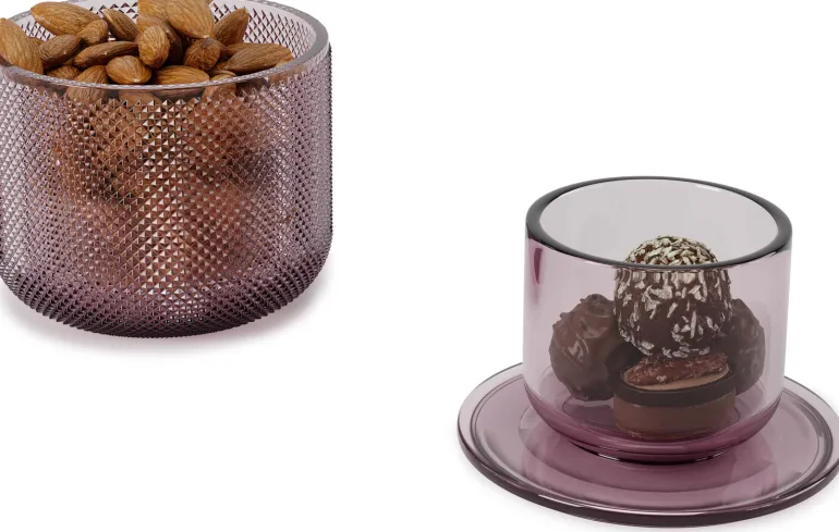 Pot en verre avec couvercle bougeoir intégré Allira (Violet)