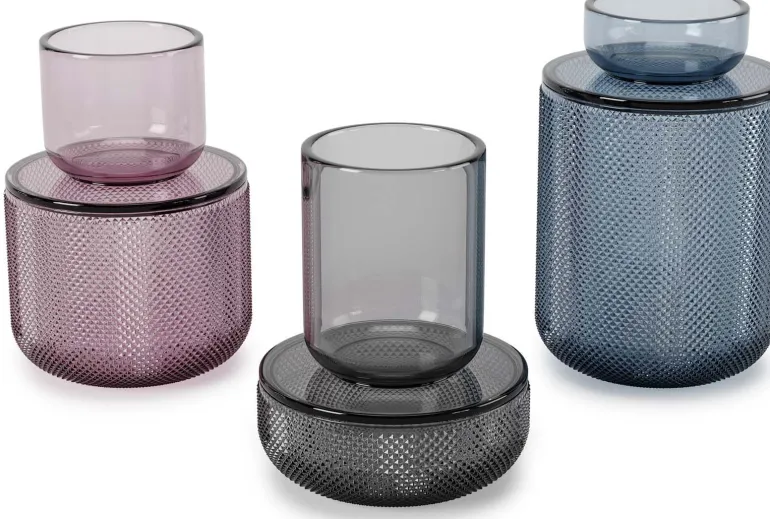 Pot en verre avec couvercle bougeoir intégré Allira (Violet)