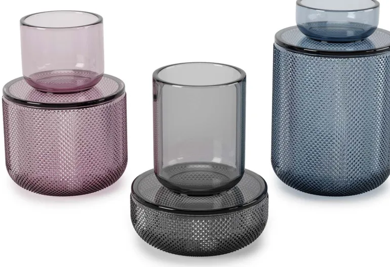 Pot en verre avec couvercle bougeoir intégré Allira (Bleu)