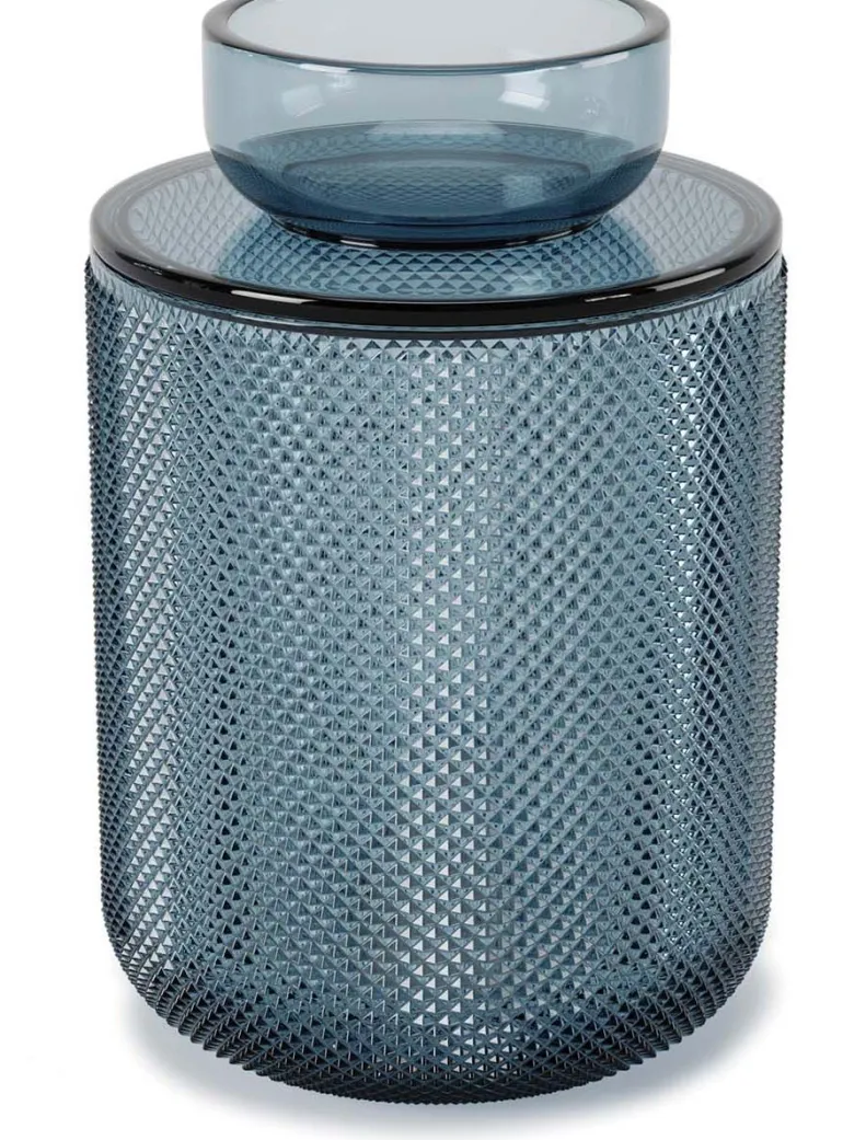 Pot en verre avec couvercle bougeoir intégré Allira (Bleu)