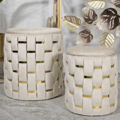Pouf avec rangement intégré Shanty (Lot de 2) (Crème et doré)