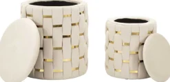 Pouf avec rangement intégré Shanty (Lot de 2) (Crème et doré)