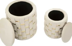 Pouf avec rangement intégré Shanty (Lot de 2) (Crème et doré)