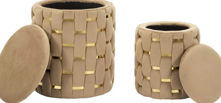 Pouf avec rangement intégré Shanty (Lot de 2) (Doré)