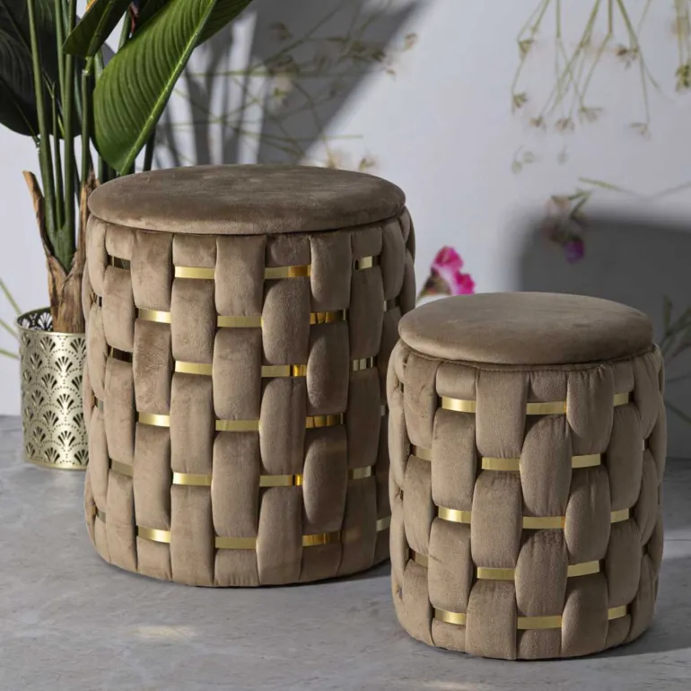 Pouf avec rangement intégré Shanty (Lot de 2) (Doré)