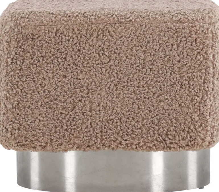 Pouf carré en polyester et acier Newton (Marron)