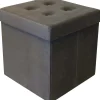 Pouf coffre carré en velours synthétique capitonné (Gris anthracite)