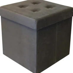 Pouf coffre carré en velours synthétique capitonné (Gris anthracite)