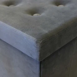 Pouf coffre carré en velours synthétique capitonné (Gris anthracite)