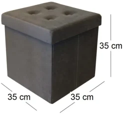 Pouf coffre carré en velours synthétique capitonné (Gris anthracite)
