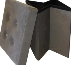 Pouf coffre carré en velours synthétique capitonné (Gris anthracite)