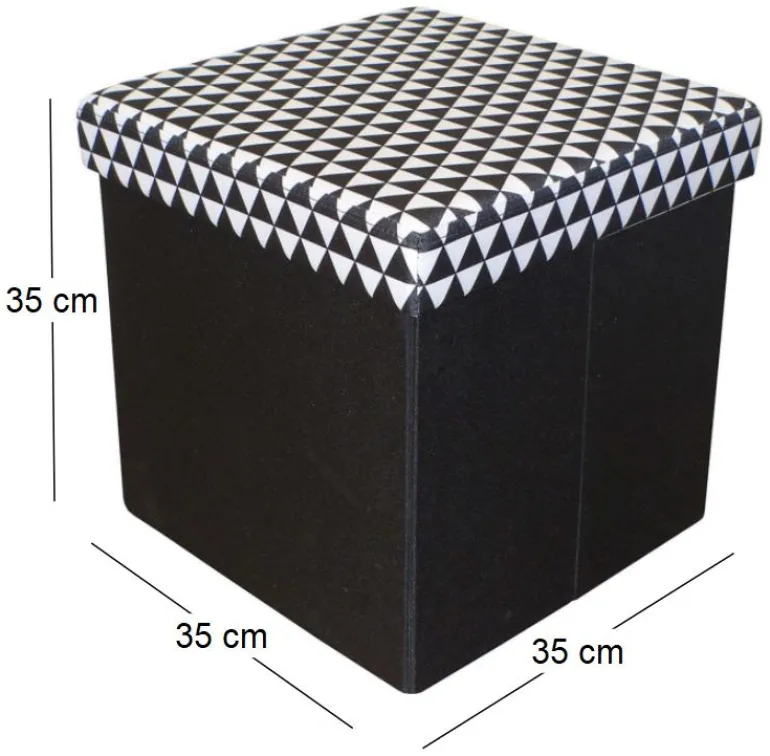 Pouf coffre carré pliable scandinave (Noir)