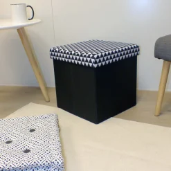 Pouf coffre carré pliable scandinave (Noir)