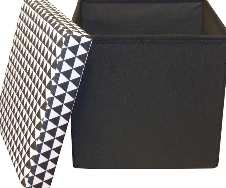 Pouf coffre carré pliable scandinave (Noir)