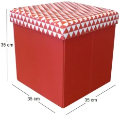 Pouf coffre carré pliable scandinave (Rouge)