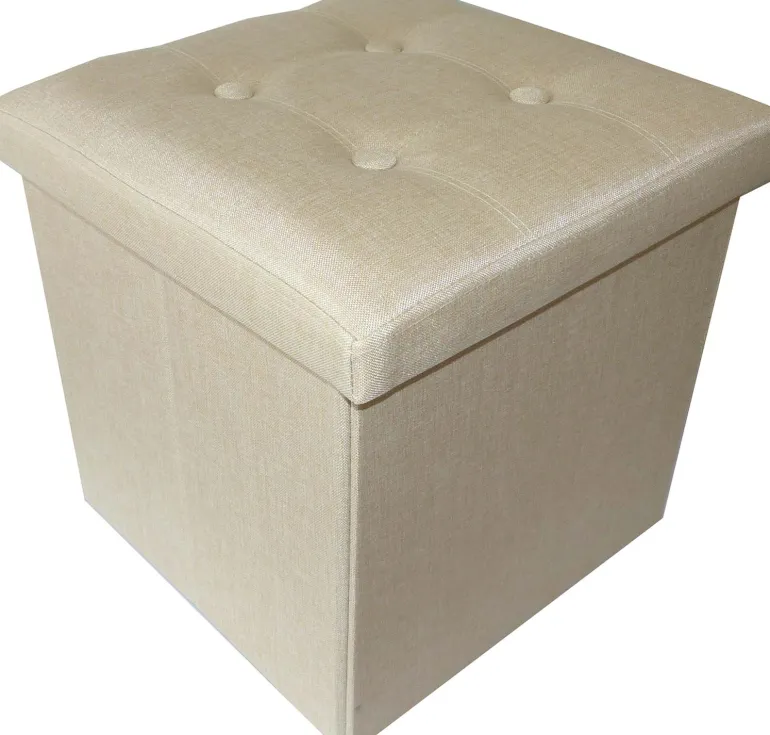 Pouf coffre pliable effet lin Jade (Uni)