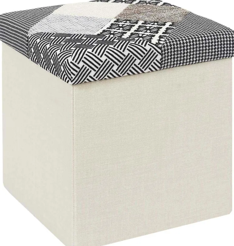 Pouf coffre pliable Patchwork gris