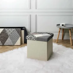 Pouf coffre pliable Patchwork gris