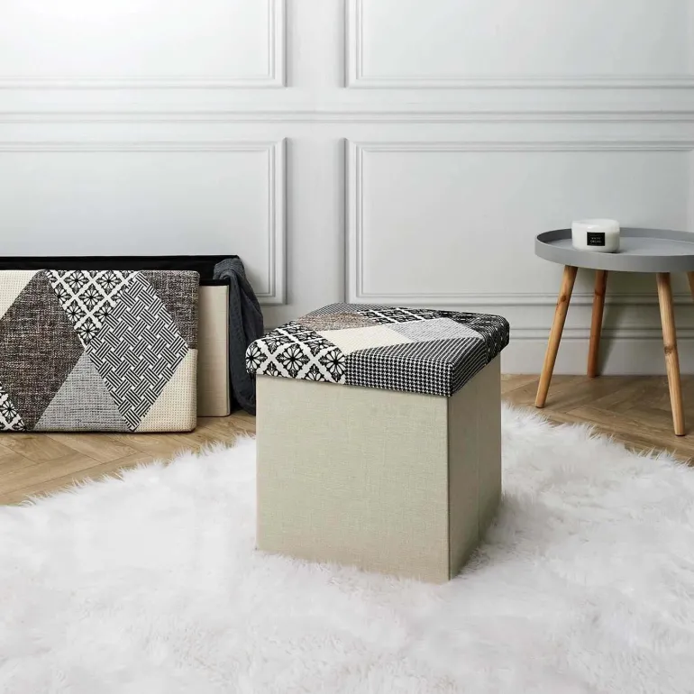 Pouf coffre pliable Patchwork gris