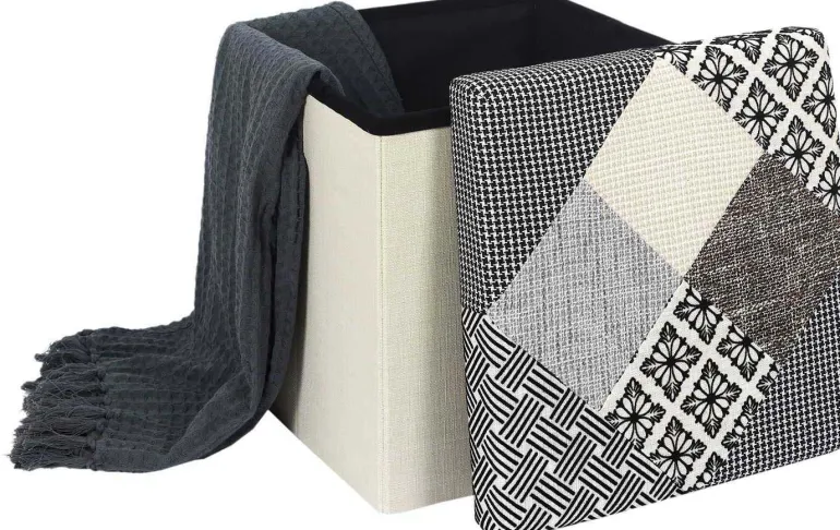 Pouf coffre pliable Patchwork gris