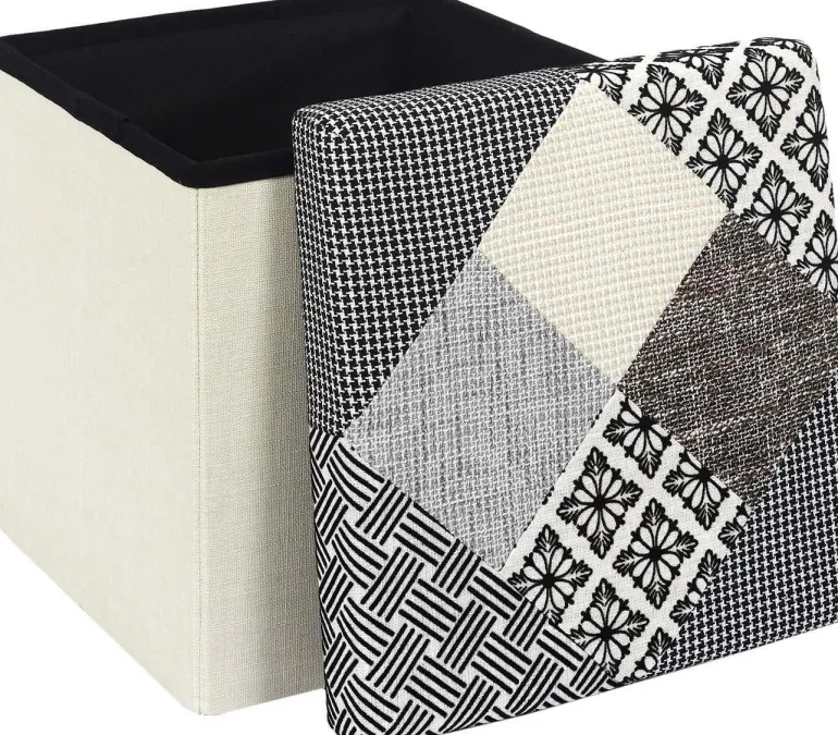 Pouf coffre pliable Patchwork gris