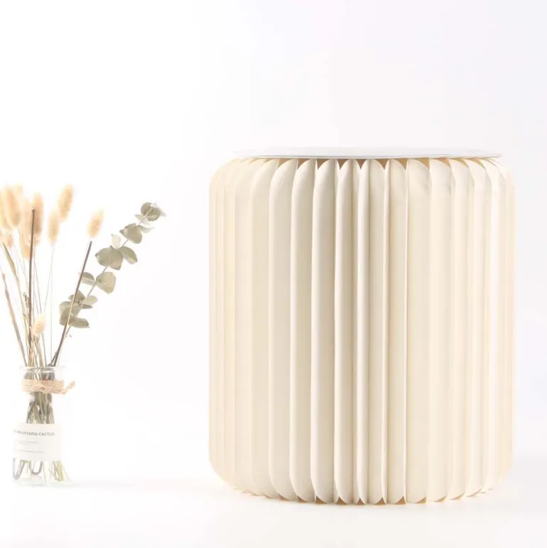 Pouf design en carton plié 35 cm (Blanc cassé)