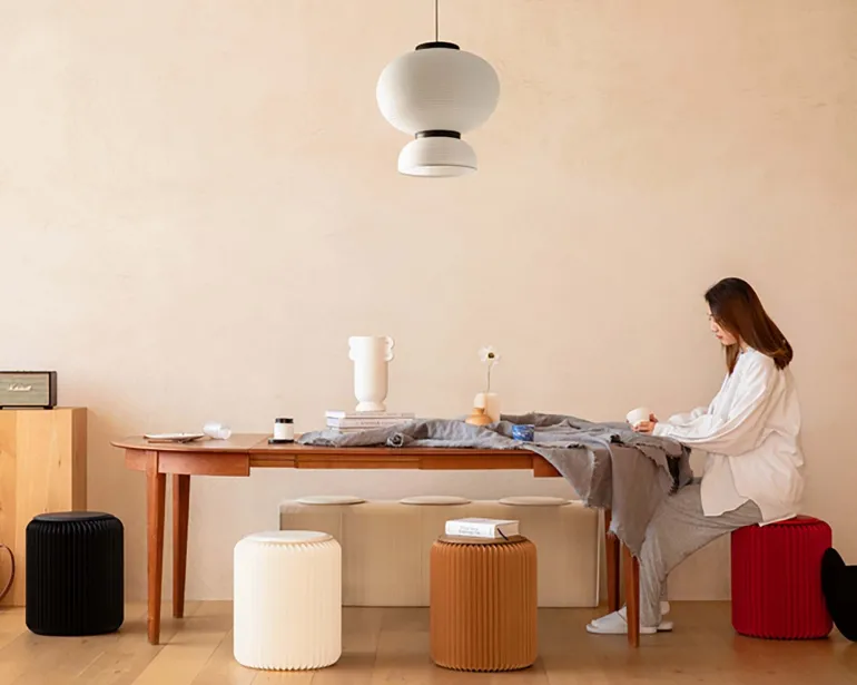 Pouf design en carton plié 35 cm (Kraft)