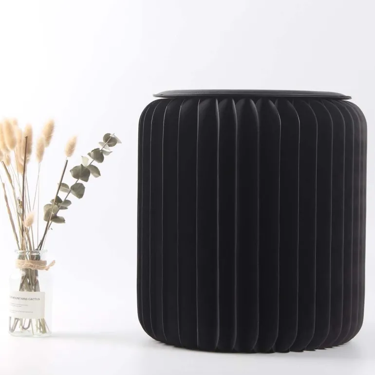 Pouf design en carton plié 35 cm (Noir)