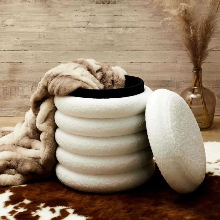 Pouf 2 en 1 en tissu bouclette Freya
