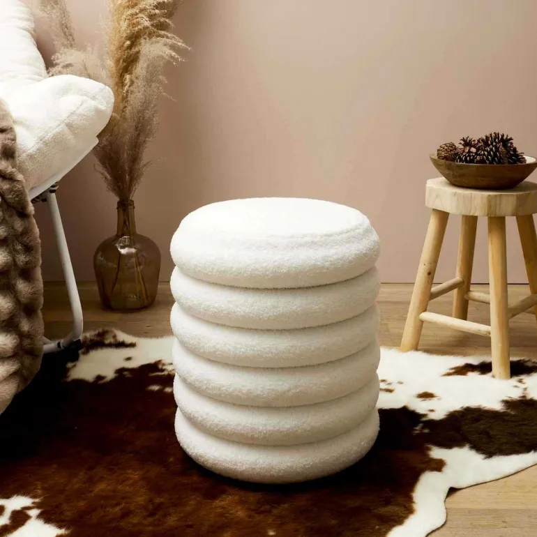 Pouf 2 en 1 en tissu bouclette Freya
