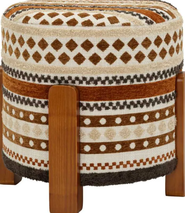 Pouf en tissu avec pieds en bois Ethnic (Modèle 1)