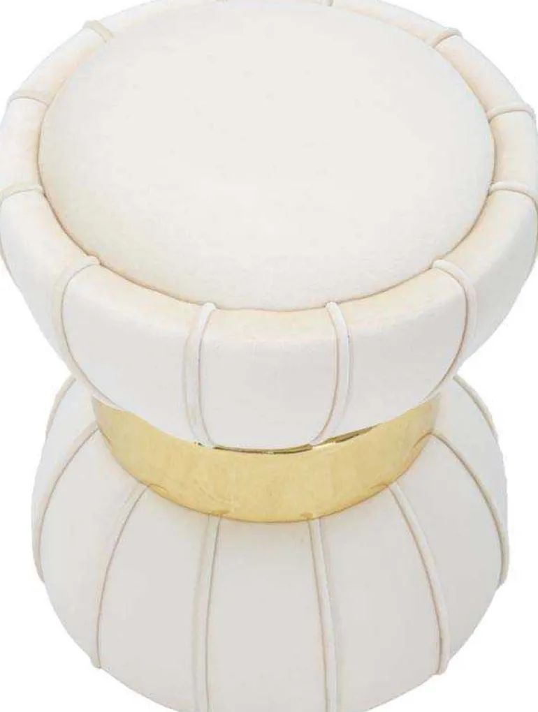 Pouf en tissu avec surpiqures Flower 40 x 44 cm (Crème)