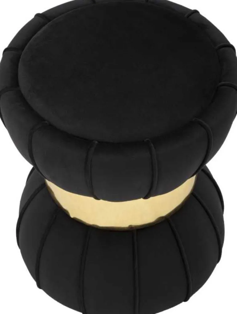 Pouf en tissu et métal Flower 40 x 44 cm (Noir)