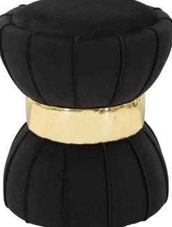 Pouf en tissu et métal Flower 40 x 44 cm (Noir)