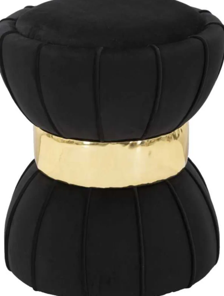 Pouf en tissu et métal Flower 40 x 44 cm (Noir)