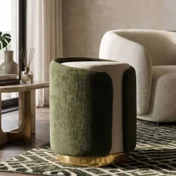 Pouf en tissu Two-Tone 40 x 50 cm (Vert - Marron clair et Doré)