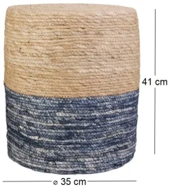 Pouf jonc de mer blue lagoon (Naturel et bleu)