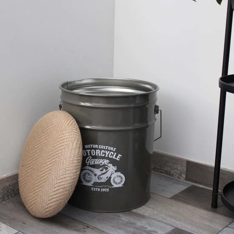 Pouf seau à pellets en métal Motorcycle