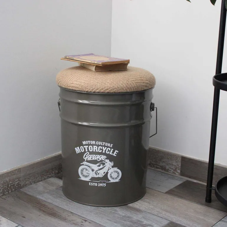 Pouf seau à pellets en métal Motorcycle