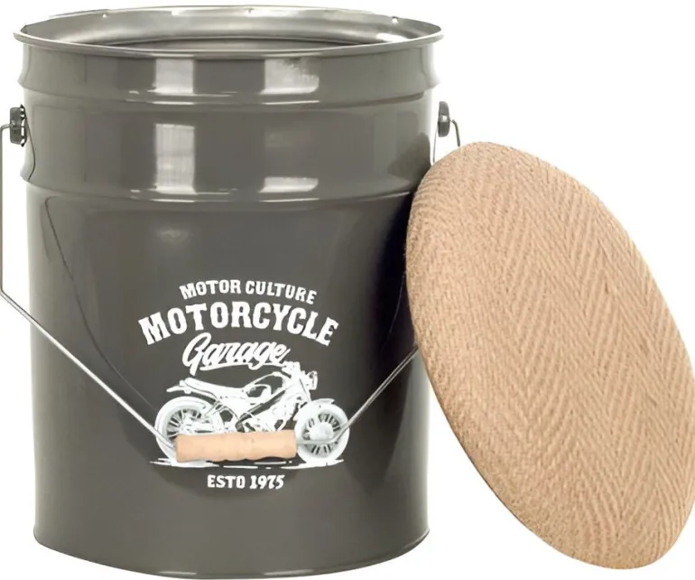 Pouf seau à pellets en métal Motorcycle